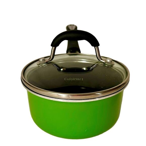 Green Cuisinart 1qt Stainless Steel Saucepan w Cover Lid #M5519-14AG Clean Retro - Picture 3 of 11